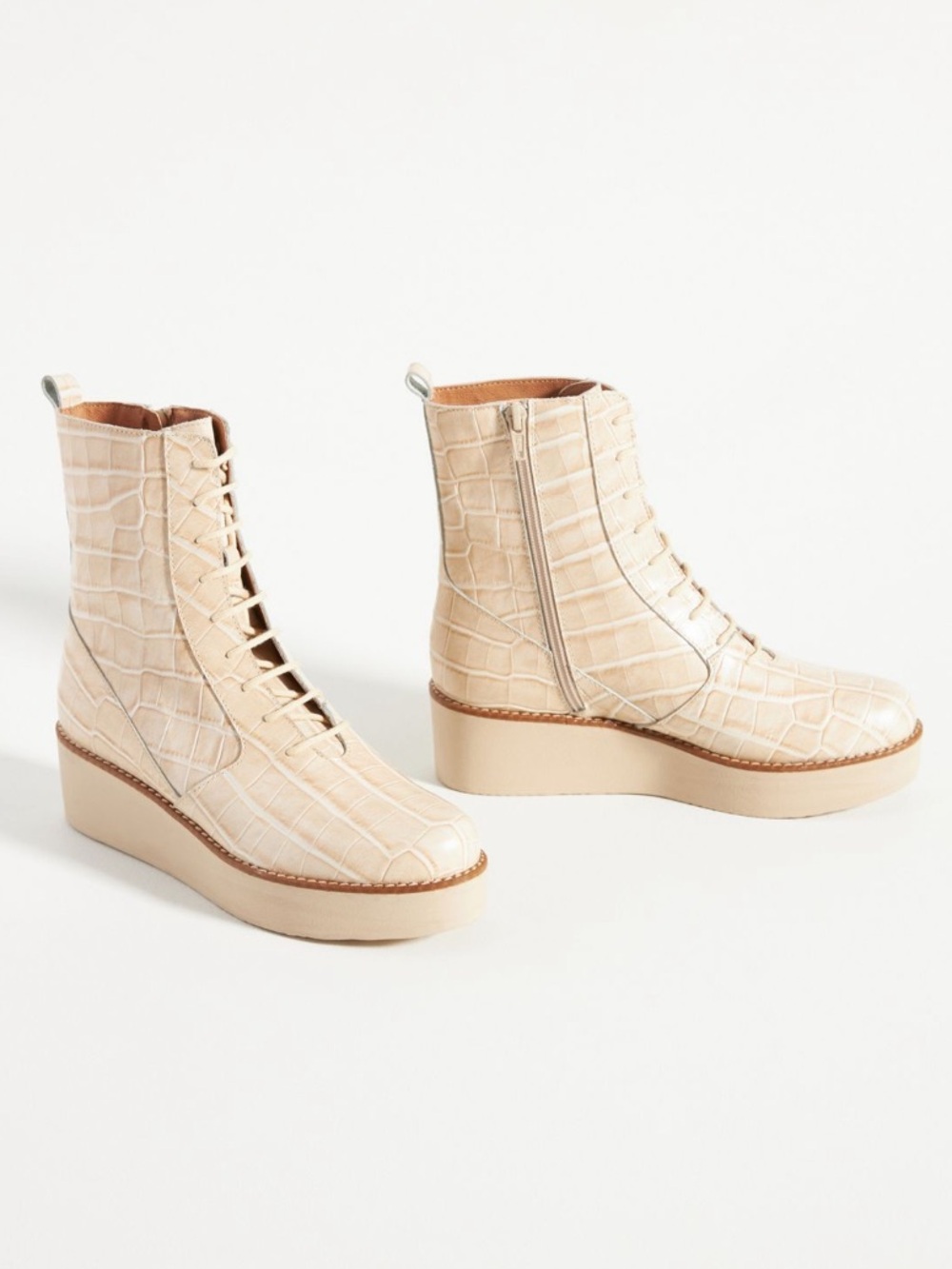 Anthropologie Lace Up Platform Boot Snake Embossed